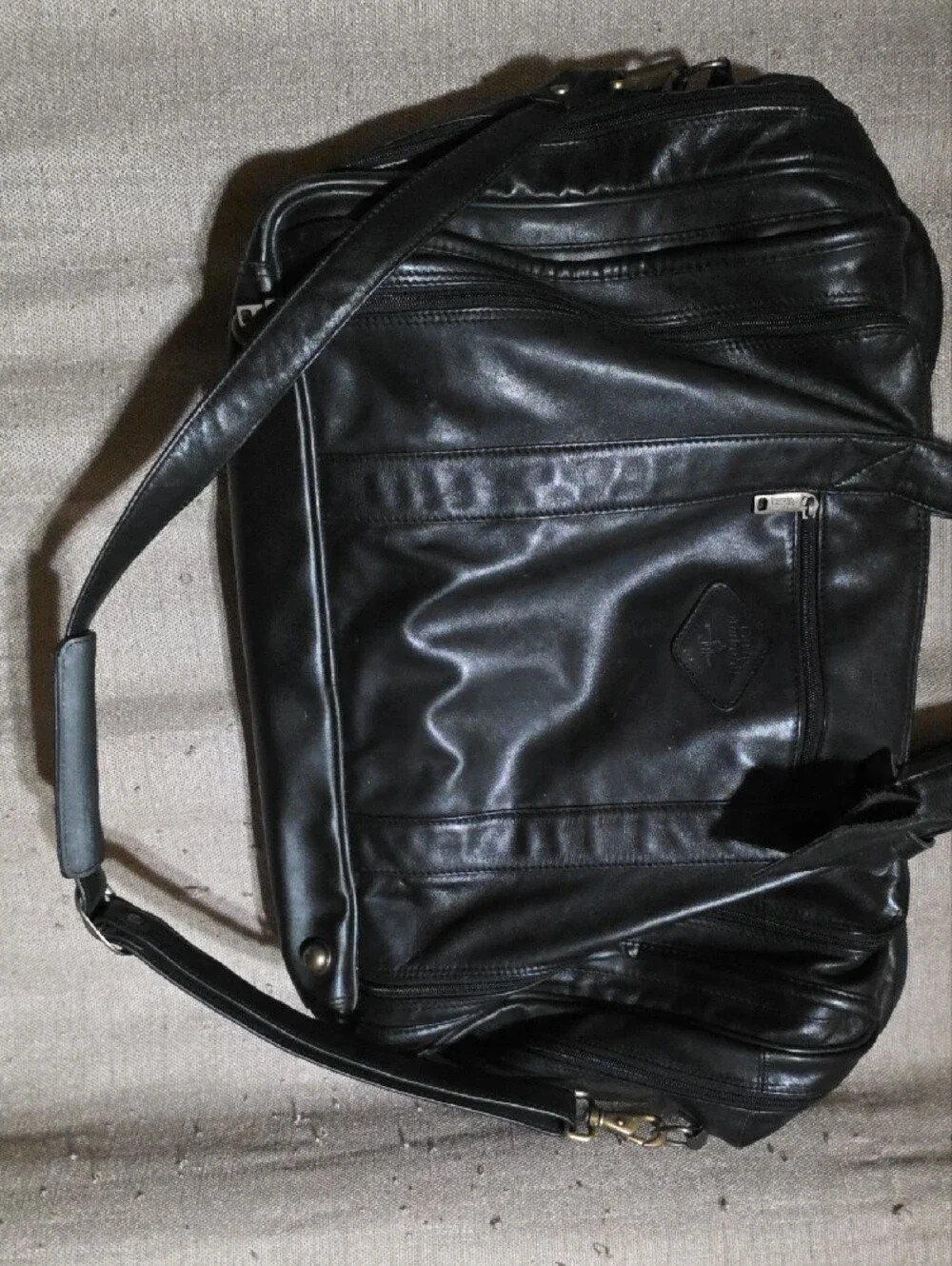 CARLO AMBOLDI Black Leather Travel Duffel Bag - Men